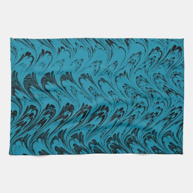 Retro Vintage Waves Teal Black Kitchen Towels (Horizontal)