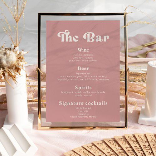 Retro Vintage Wedding Drinks Bar Menu  Poster