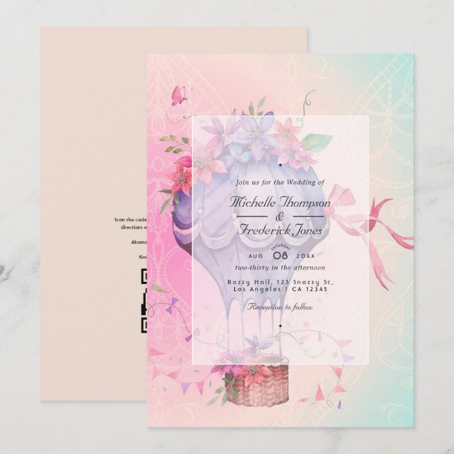 Retro Vintage Wedding Hot-Air Balloon Invitation (Front/Back)