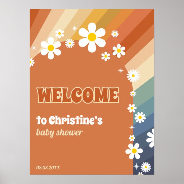 Retro Vintage Welcome Rainbow Daisy Poster (Front)
