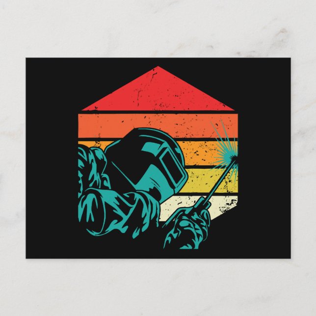 Retro Vintage Welding Helmet Silhouette Welder Gif Postcard (Front)