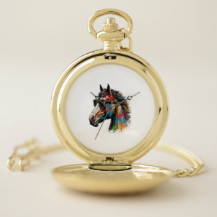 Retro Vintage Western Colorful Horse Pocket Watch