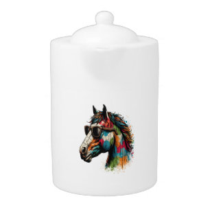 Retro Vintage Western Colorful Horse Teapot