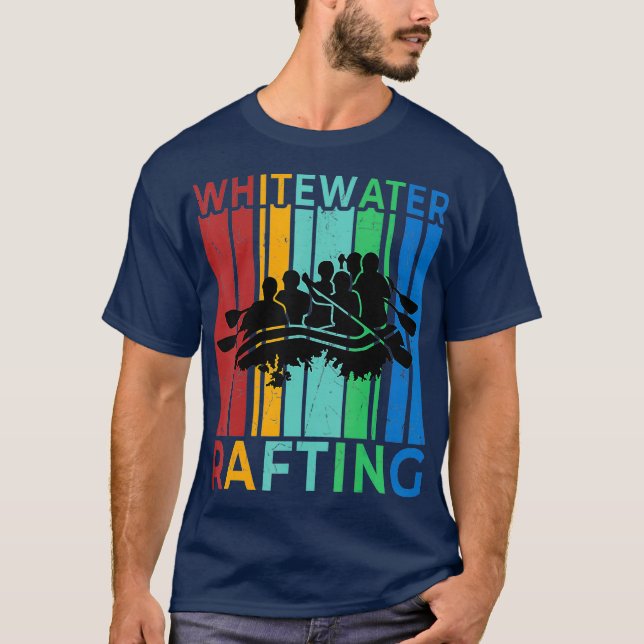 Retro Vintage White Water Rafting Silhouette T-Shirt (Front)