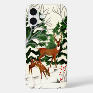 Retro vintage Winter reindeer  iPhone 16 Plus Case
