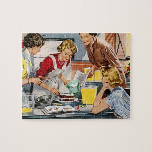 Retro Vintage Women in Kitchen Jigsaw Puzzle