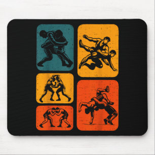 Retro Vintage Wrestling Silhouette Wrestler Men Wo Mouse Pad