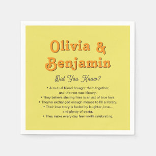 Retro Vintage Yellow and Orange Fun Facts Wedding Napkins