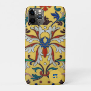Retro Vintage Yellow Floral Botanical Monogrammed iPhone 11 Pro Case