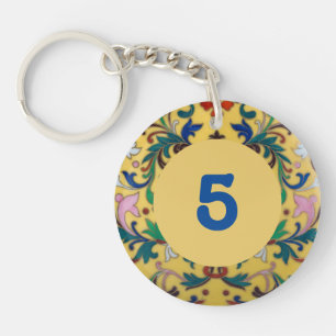 Retro Vintage Yellow Floral Botanical Room number Keychain