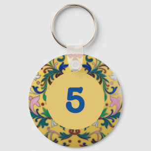 Retro Vintage Yellow Floral Botanical Room number Keychain