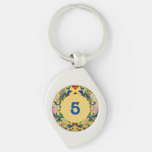 Retro Vintage Yellow Floral Botanical Room number Keychain