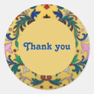 Retro Vintage Yellow Floral Botanical Thank you Classic Round Sticker