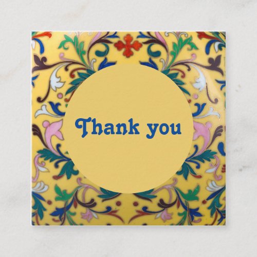 Retro Vintage Yellow Floral Botanical Thank you Square Business Card