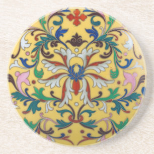 Retro Vintage Yellow Floral Minton Tile Botanical Coaster