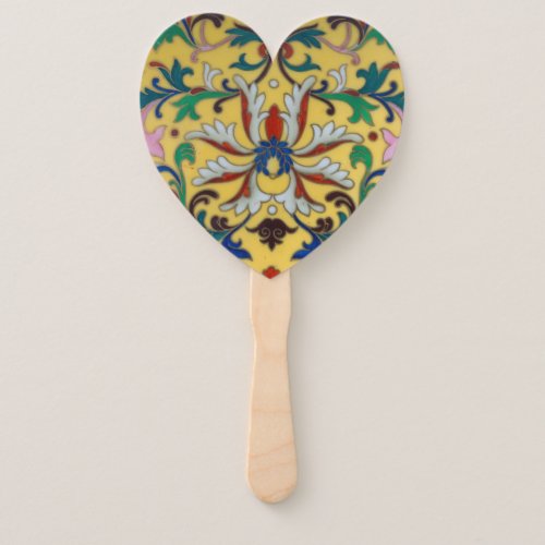 Retro Vintage Yellow Floral Minton Tile Botanical Hand Fan