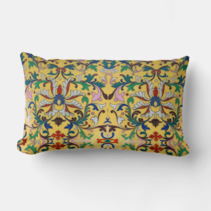 Retro Vintage Yellow Floral Minton Tile Botanical Lumbar Pillow