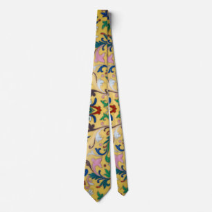 Retro Vintage Yellow Floral Minton Tile Botanical Neck Tie