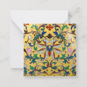 Retro Vintage Yellow Floral Minton Tile Botanical Note Card