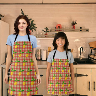Retro Vintage Yellow Lemons on Red White Checks Apron