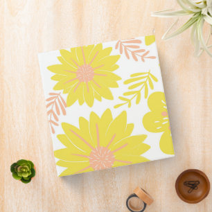 Retro Vintage Yellow Peach Fuzz Flower Pattern 3 Ring Binder