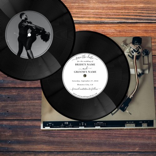 Retro Vinyl Music Record Wedding Save the Date Invitation
