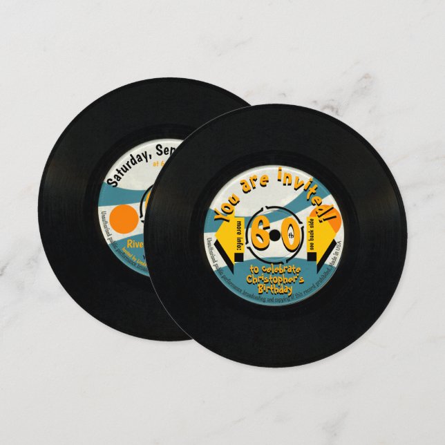 Retro Vinyl Record 60th Birthday Party Round Inv Invitation (Front/Back)