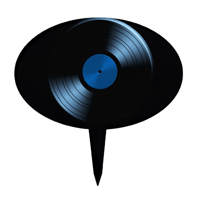 Retro Vinyl Record Album in Blue Cake Topper (Front)