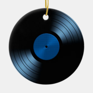 Retro Vinyl Record Album in Blue Ceramic Ornament