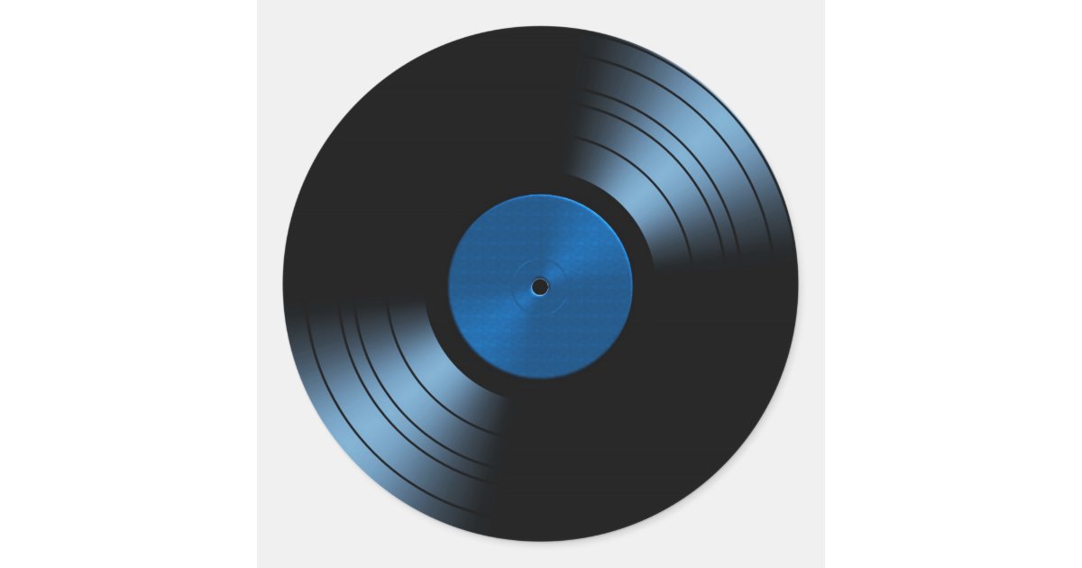 Retro Vinyl Record Album in Blue Classic Round Sticker