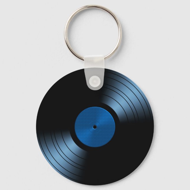 Retro Vinyl Record Album in Blue Keychain (Front)
