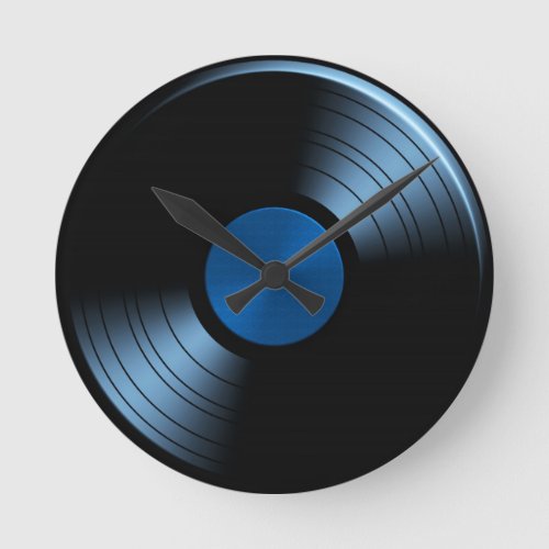 Retro Vinyl Record Album in Blue Round Clock