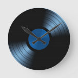 Retro Vinyl Record Album In Blue Round Clock at Zazzle