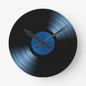 Retro Vinyl Record Album in Blue Round Clock