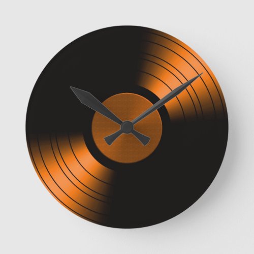 Retro Vinyl Record Album in Orange Round Clock