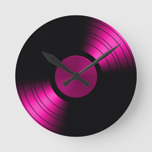 Retro Vinyl Record Album in Pink Round Clock (Front)