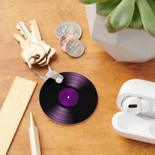 Retro Vinyl Record Album in Purple Keychain