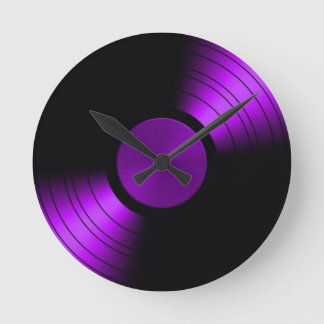 Retro Vinyl Record Album in Purple Round Clock
