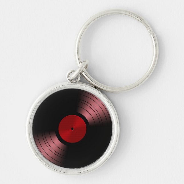 Retro Vinyl Record Album in Red Keychain (Front)