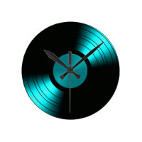 Retro Vinyl Record Album in Teal Round Clock