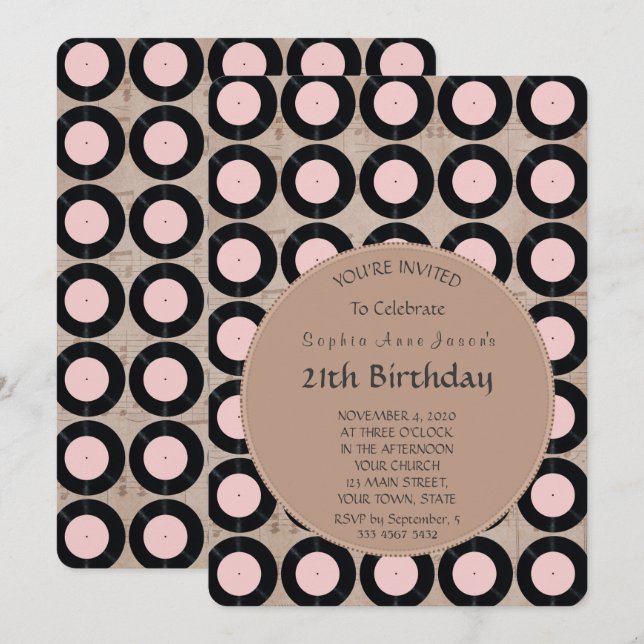 Retro Vinyl Record Birthday Party Invitation (Front/Back)