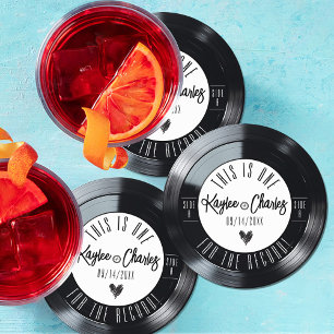 Retro Vinyl Record Black and White Music Wedding Round Paper Coaster