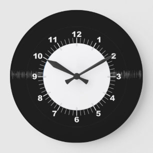 Retro Vinyl Record Black and White W/Clock Face Large Clock