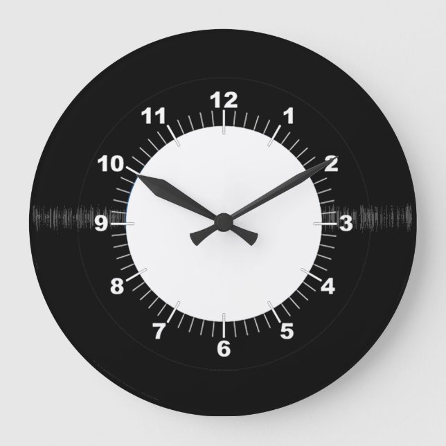 Retro Vinyl Record Black and White W/Clock Face Large Clock (Front)