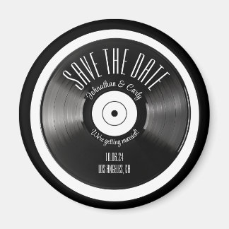 Retro vinyl record black save the date photo  magnet