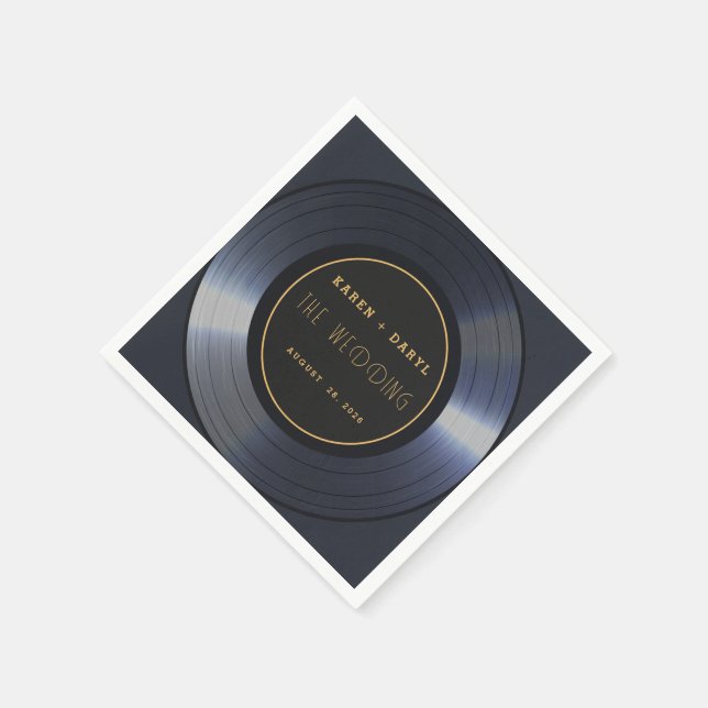 Retro Vinyl Record Black Wedding  Napkins (Corner)