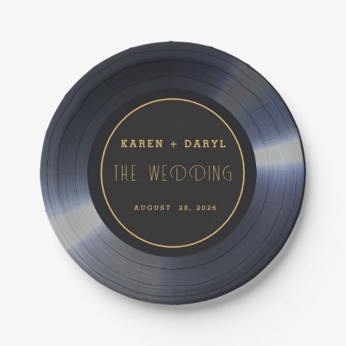 Retro Vinyl Record Black Wedding  Paper Plates