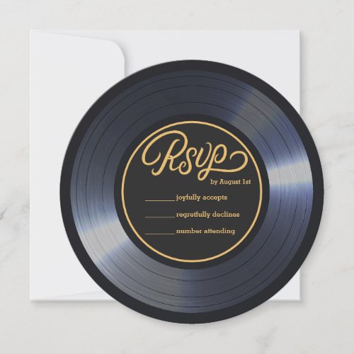 Retro Vinyl Record Black Wedding RSVP Invitation