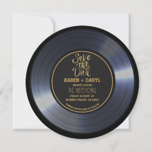 Retro Vinyl Record Black Wedding Save the Date Inv Invitation
