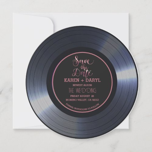 Retro Vinyl Record Black Wedding Save the Date Inv Invitation